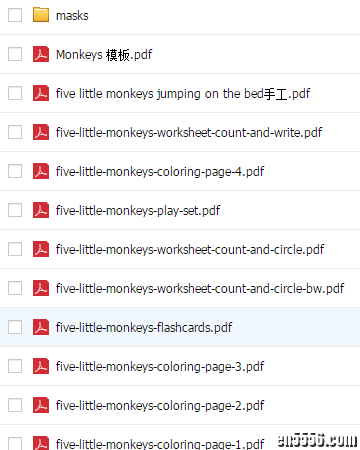 Five Little Monkeys系列7本绘本pdf+音频+视频+绘本拓展资料8398 作者:one 帖子ID:248504 