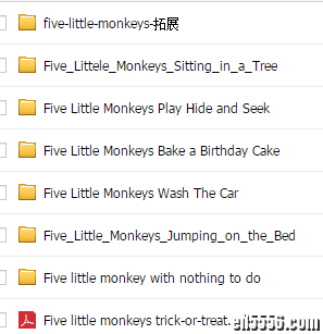 Five Little Monkeys系列7本绘本pdf+音频+视频+绘本拓展资料8853 作者:one 帖子ID:248504 