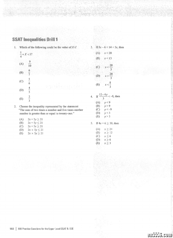 SSAT数学部分各知识点练习题集6622 作者:one 帖子ID:249546 