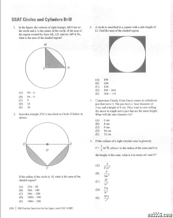 SSAT数学部分各知识点练习题集4487 作者:one 帖子ID:249546 