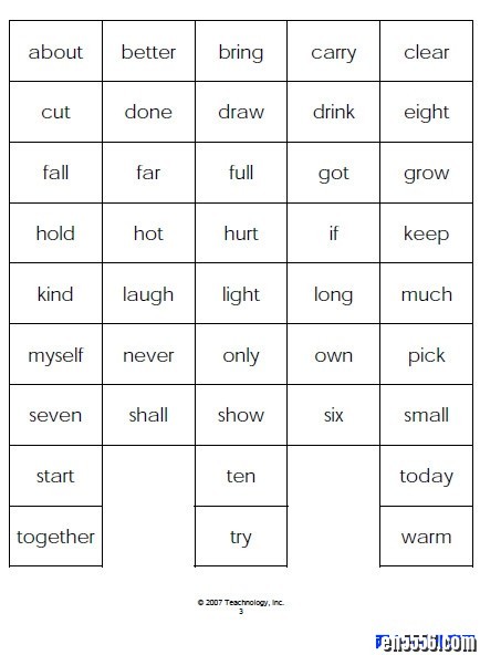 Teacher Workbooks - Dolch Bingo Card 220个卡片5164 作者:one 帖子ID:250394 