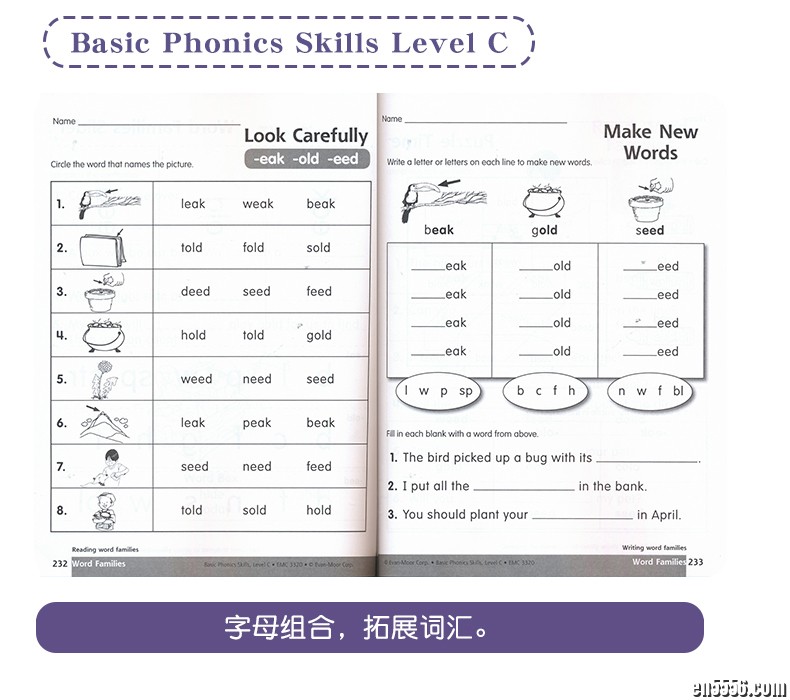 Evan Moor Basic Phonics Skills Level ABC 基础练习 自然拼读系列 ABC阶3册 学龄前幼儿园小学1-2年级7052 作者:one 帖子ID:250855 