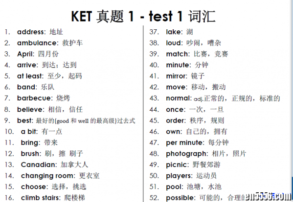 KET真题词汇及精讲精练词汇，可打印4760 作者:one 帖子ID:257116 